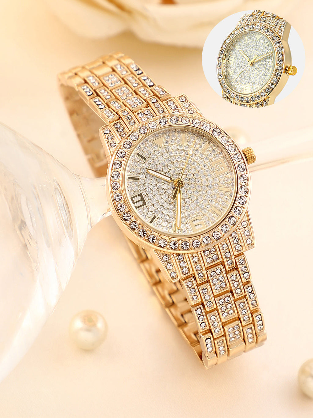 The All-Over-Bijou Round Watch - California Gold & Metallic Silver