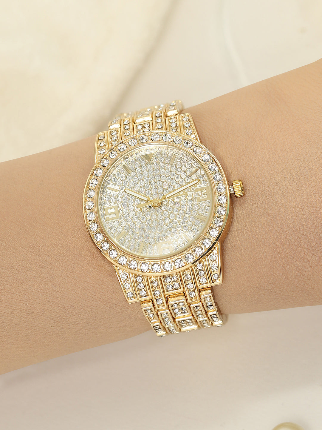 The All-Over-Bijou Round Watch - California Gold & Metallic Silver