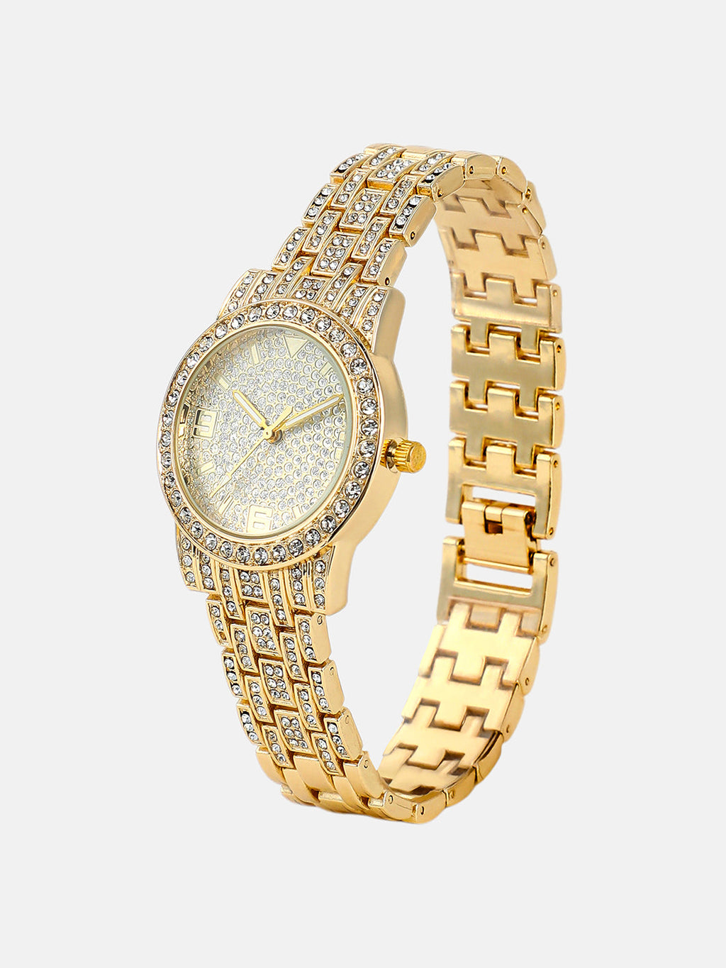 The All-Over-Bijou Round Watch - California Gold & Metallic Silver