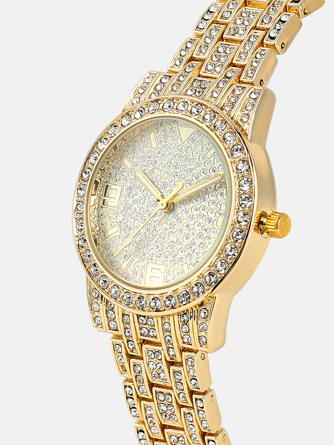 The All-Over-Bijou Round Watch - California Gold & Metallic Silver