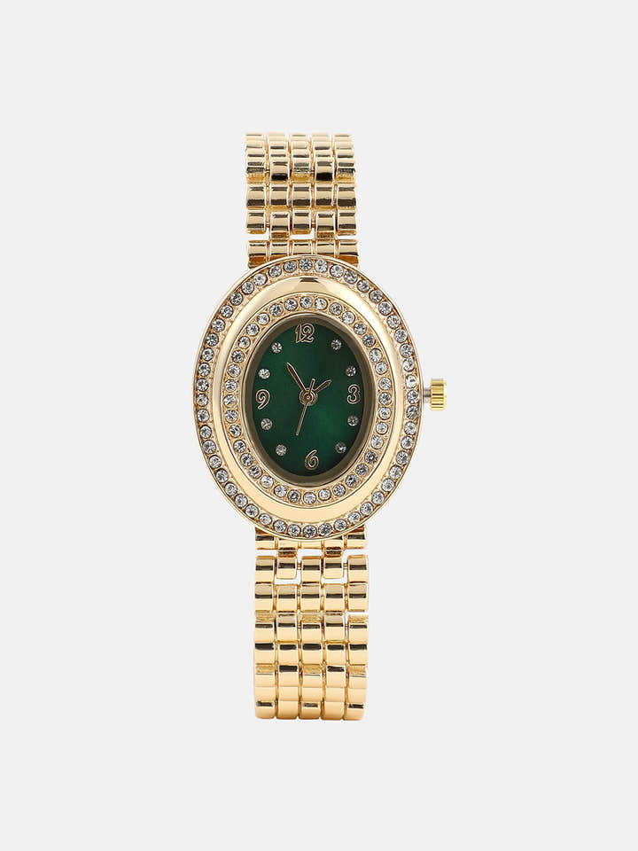 The Mounted Gem Oval Watch - Emerald Green