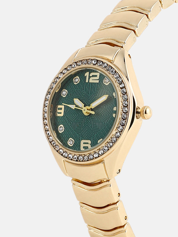 The Arch Chain Round Watch - Emerald Green