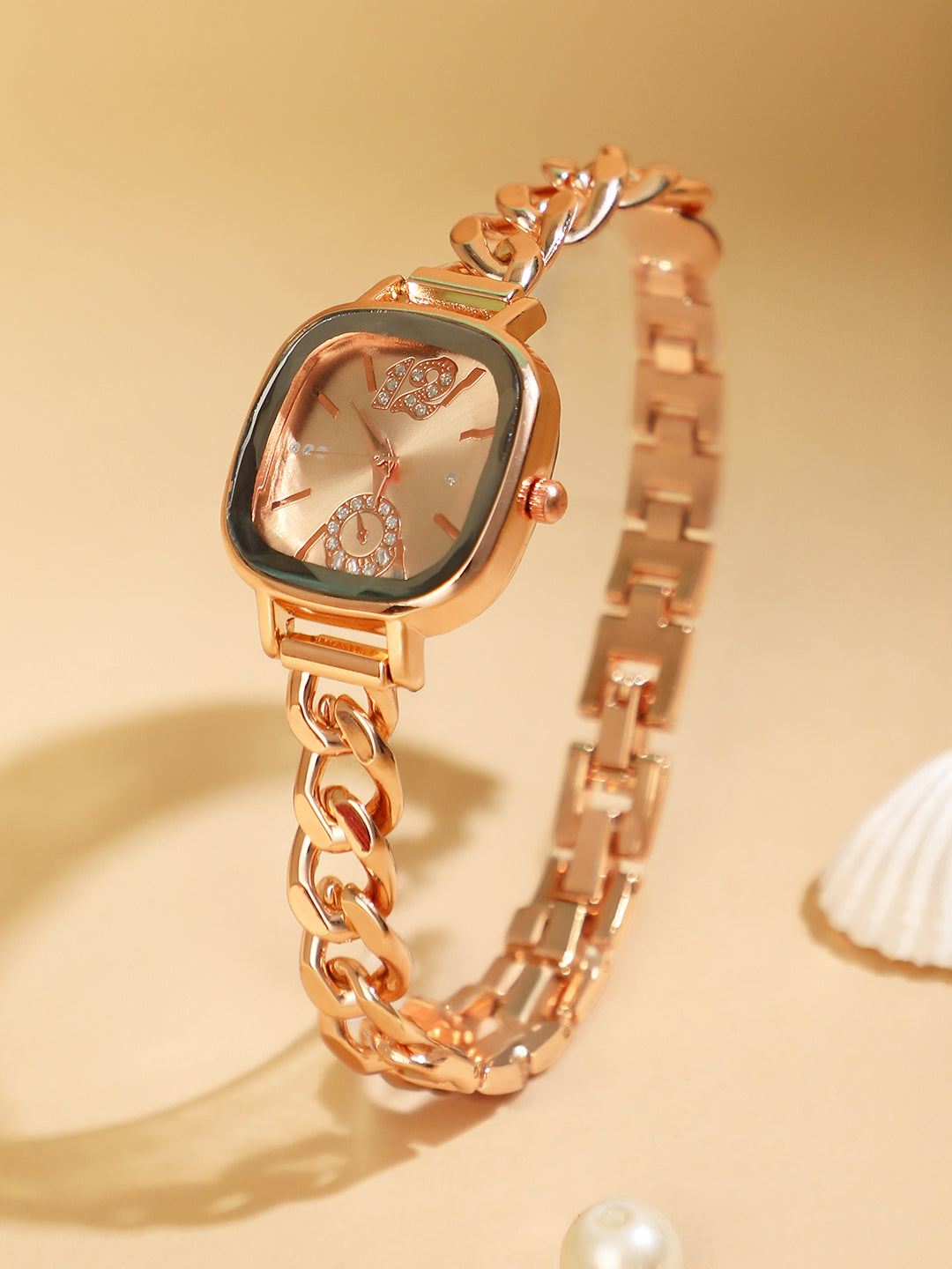 The Celeste Chainlink Square Watch - Rose Gold