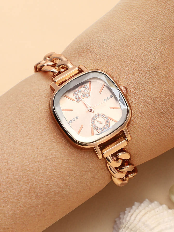 The Celeste Chainlink Square Watch - Rose Gold