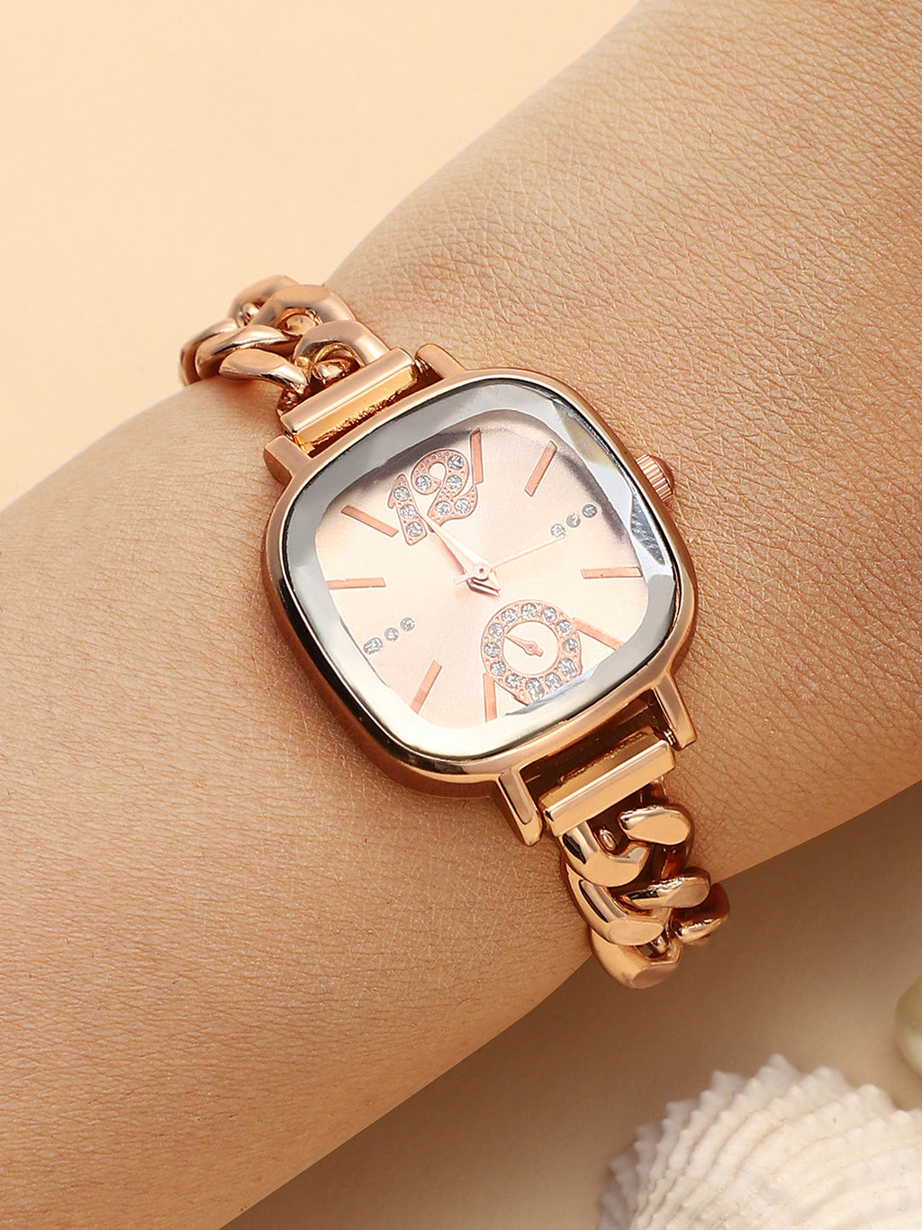 The Celeste Chainlink Square Watch - Rose Gold