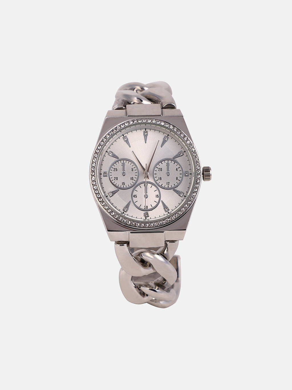 The Three-Dial Chunkylink Cushion Watch - Metallic Silver