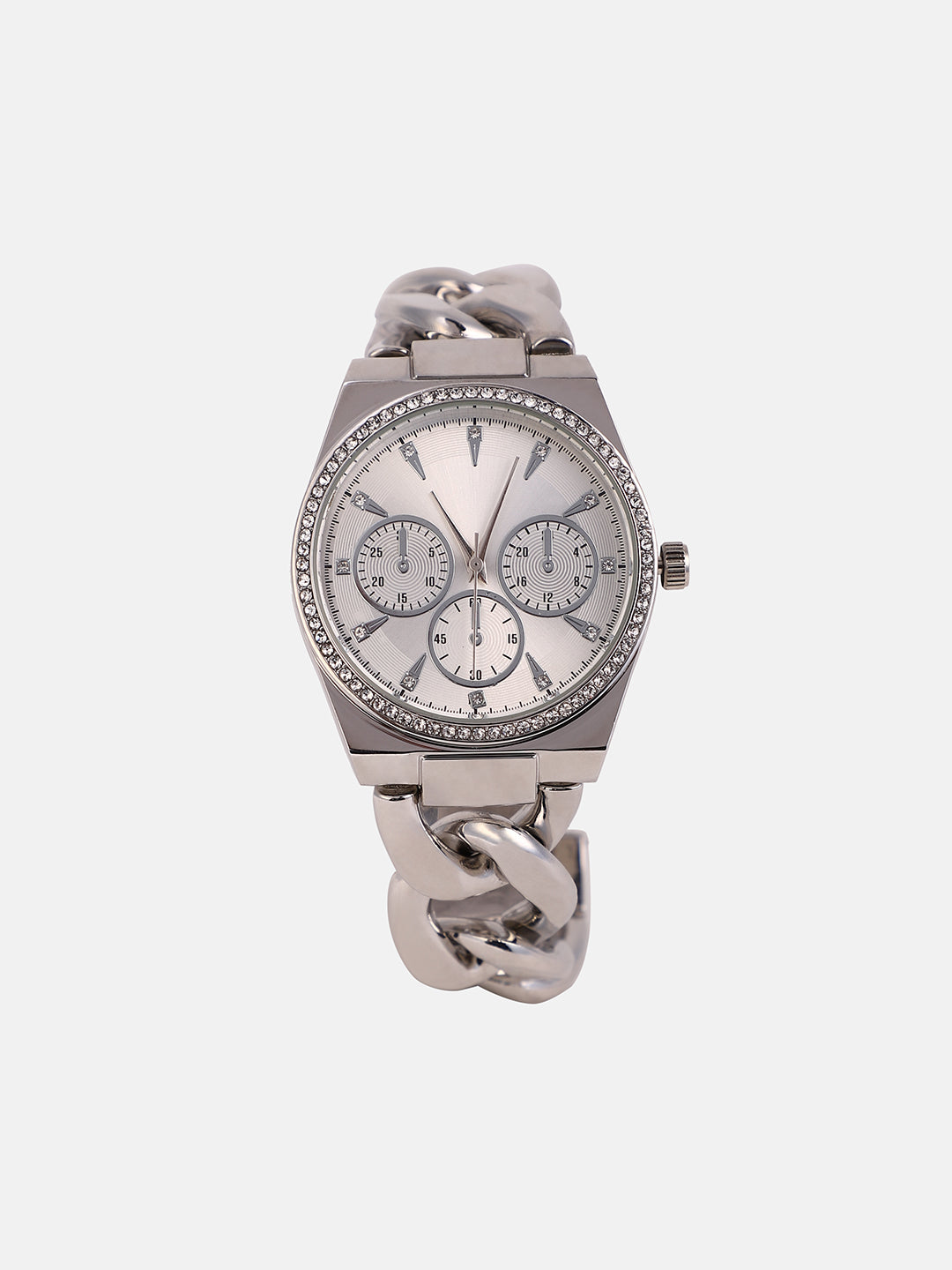 The Three-Dial Chunkylink Cushion Watch - Metallic Silver