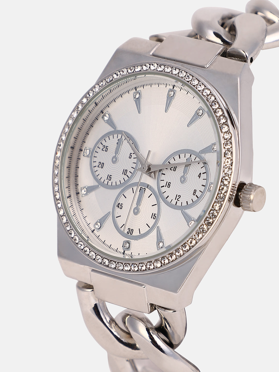 The Three-Dial Chunkylink Cushion Watch - Metallic Silver
