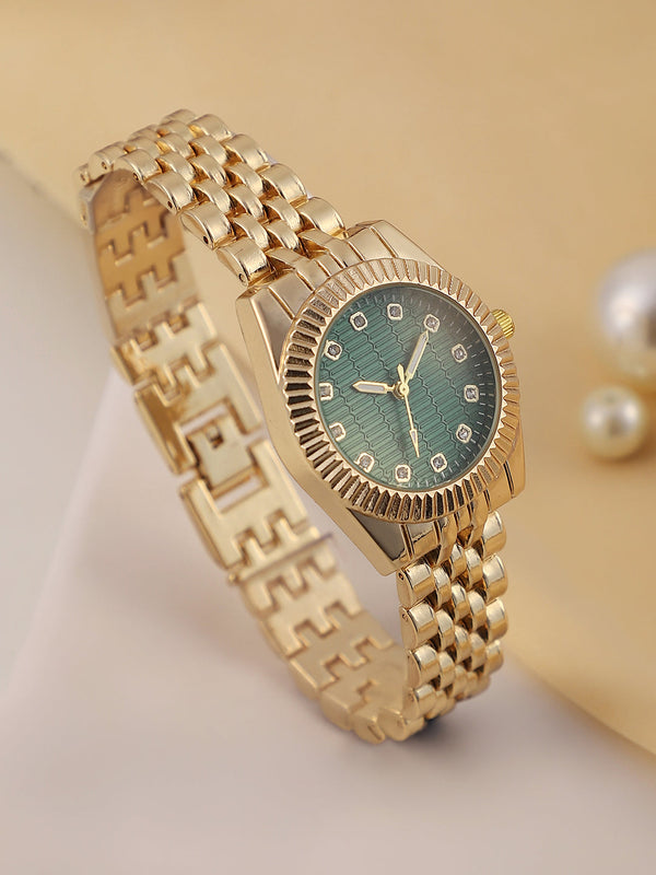 The Ribbed H-Link Round Watch - Gold Chain