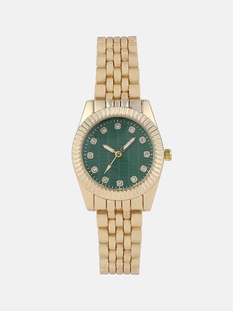 The Ribbed H-Link Round Watch - Gold Chain