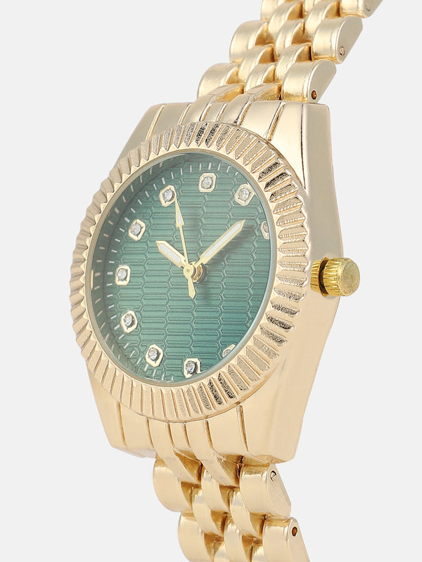 The Ribbed H-Link Round Watch - Gold Chain