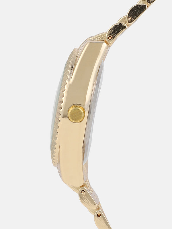 The Ribbed H-Link Round Watch - Gold Chain