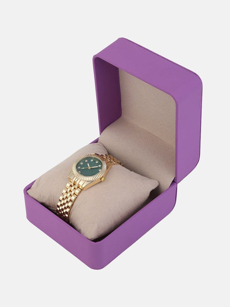 The Ribbed H-Link Round Watch - Gold Chain