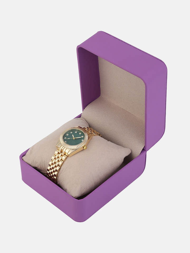 The Ribbed H-Link Round Watch - Gold Chain