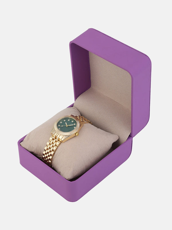 The Ribbed H-Link Round Watch - Gold Chain