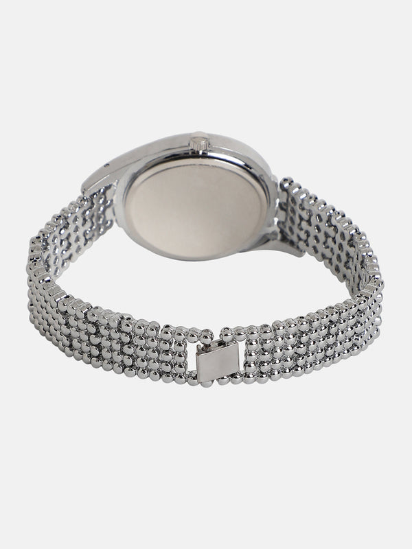 The Roman Dotted-Swirl Round Watch - Metallic Silver