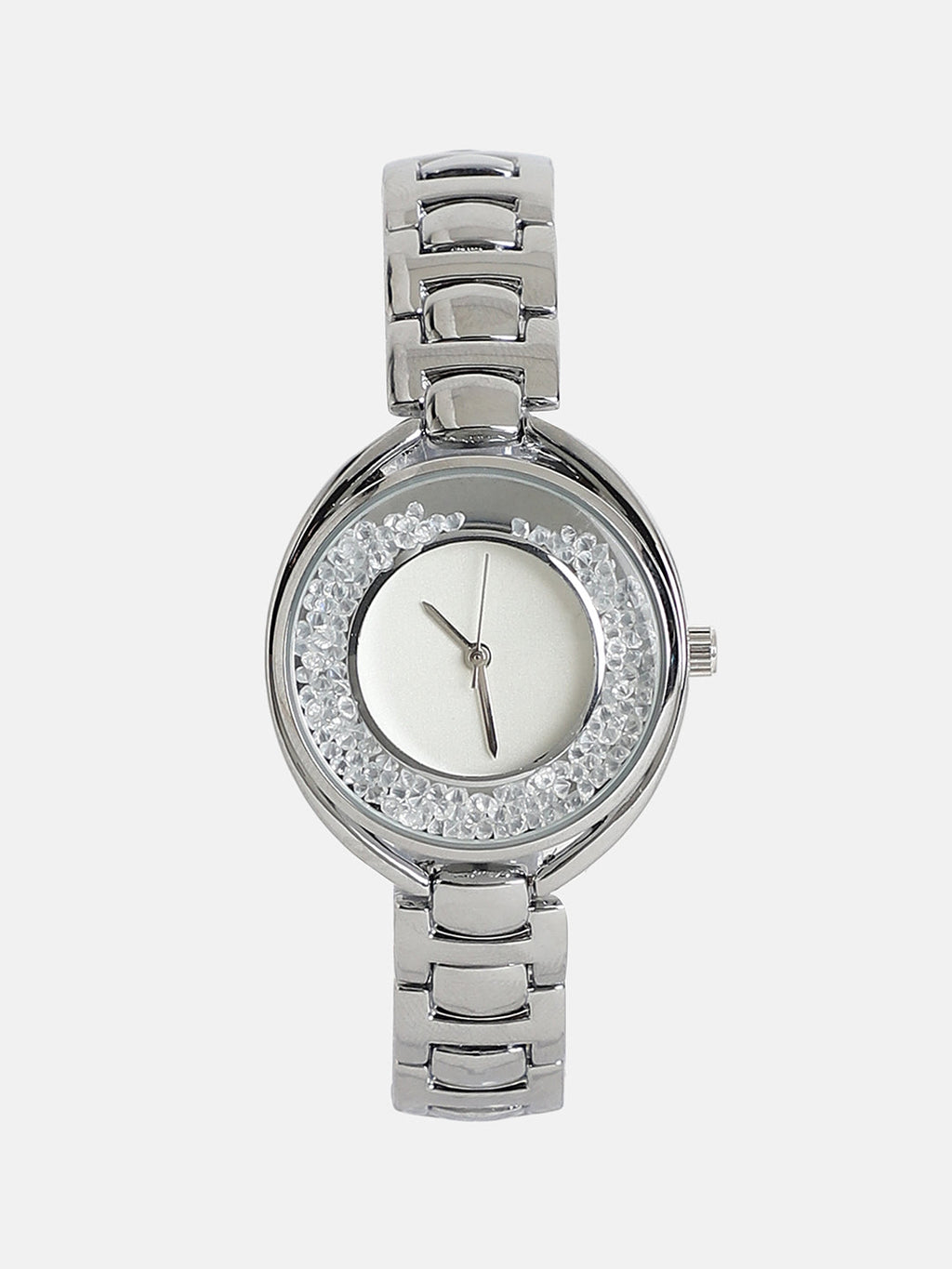 The Crystalized Halo Round Watch - Metallic Silver