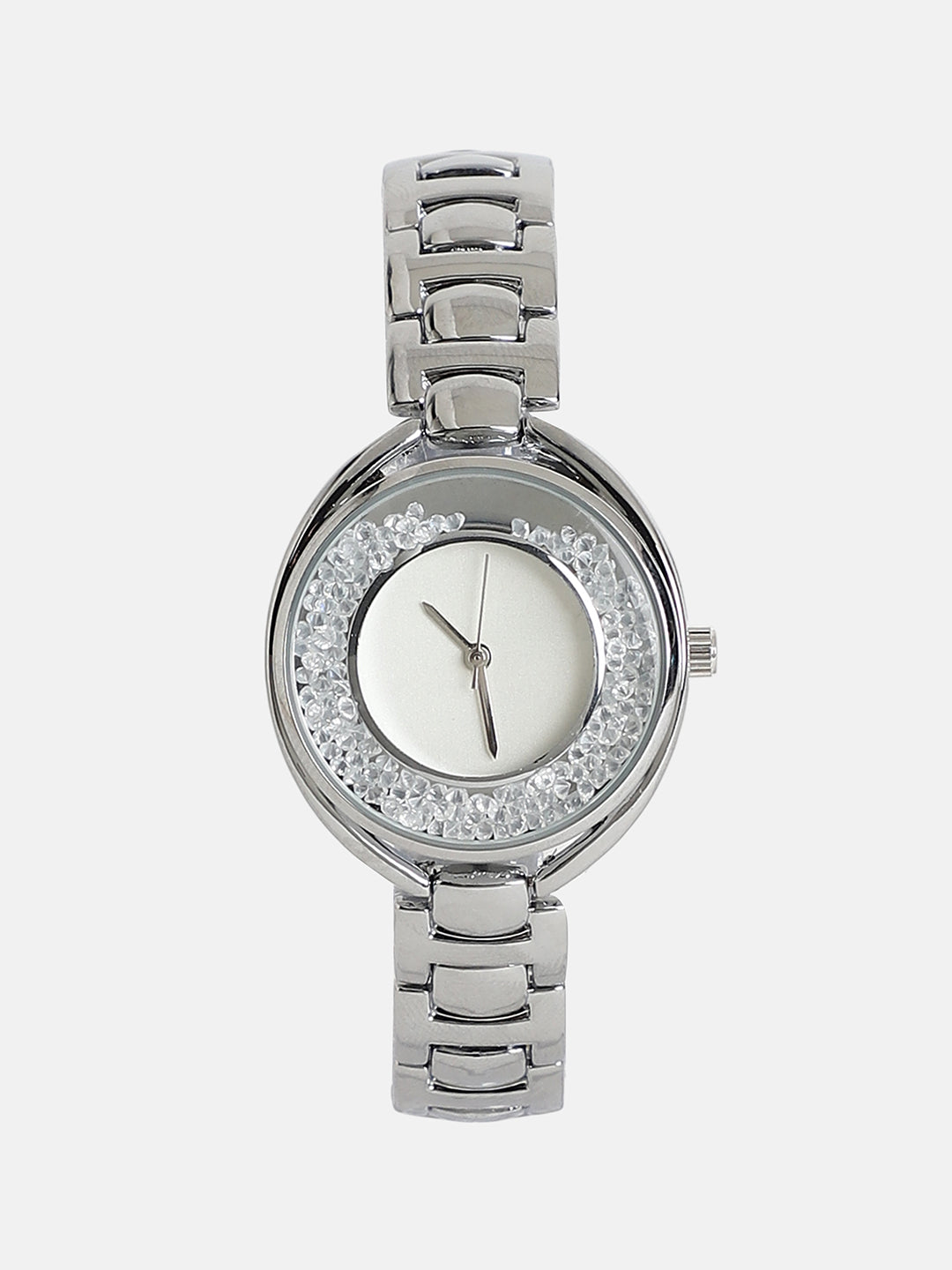 The Crystalized Halo Round Watch - Metallic Silver