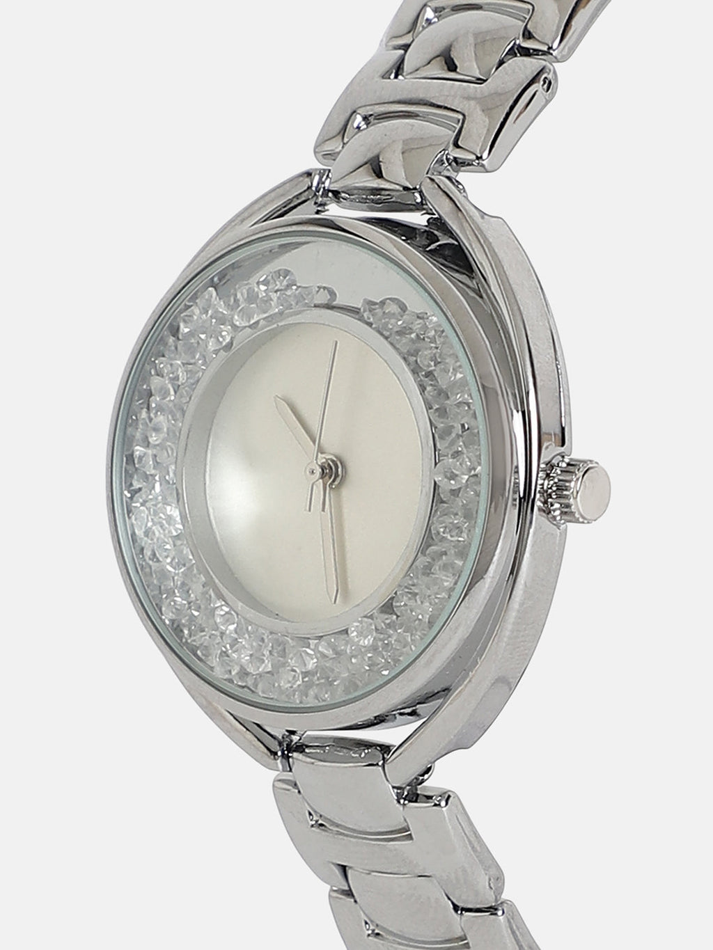 The Crystalized Halo Round Watch - Metallic Silver