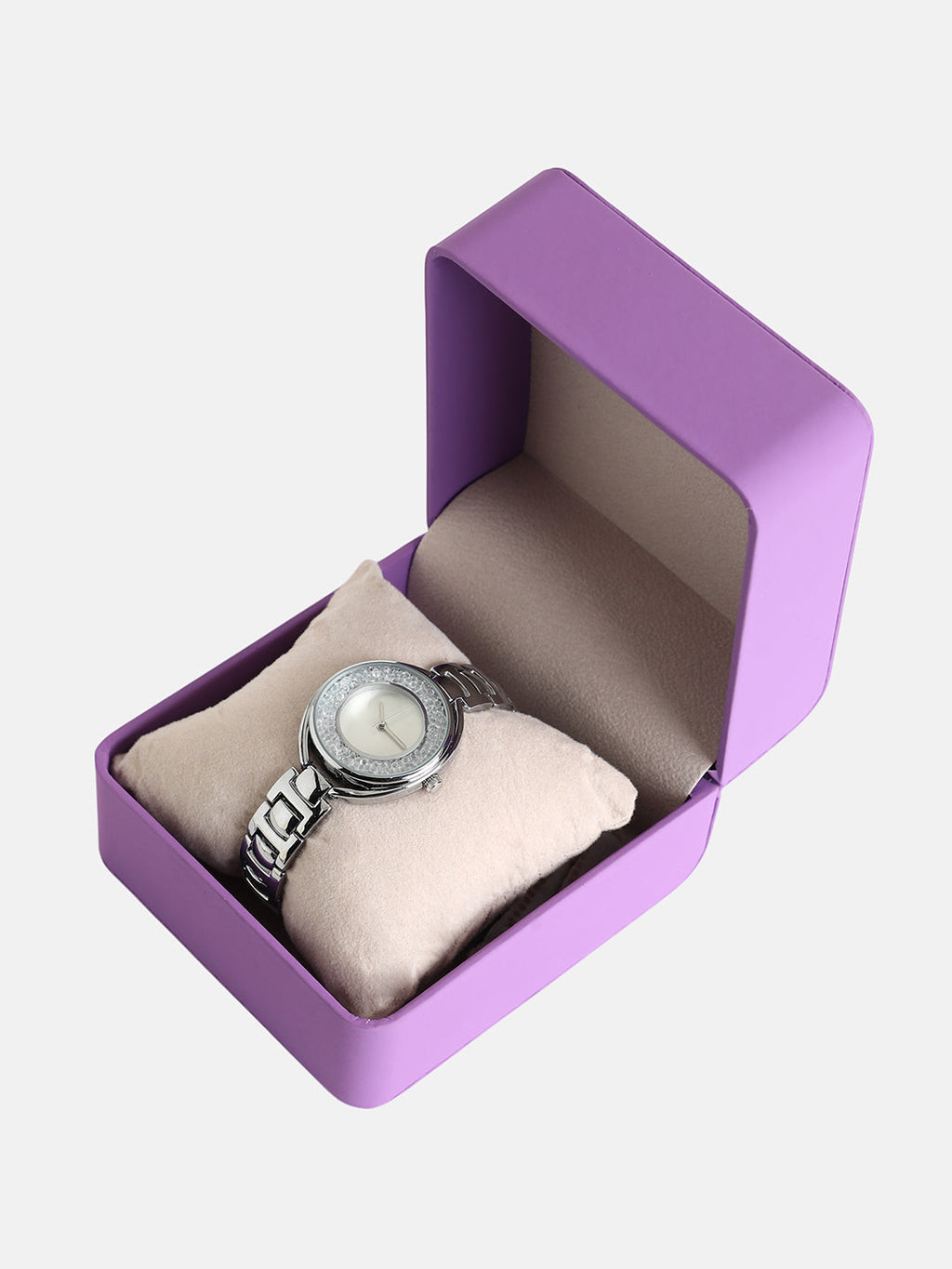 The Crystalized Halo Round Watch - Metallic Silver