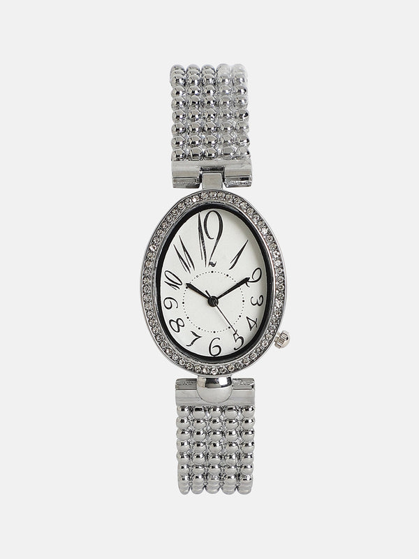 The Lumex Dotted Oval Watch - Metallic Silver