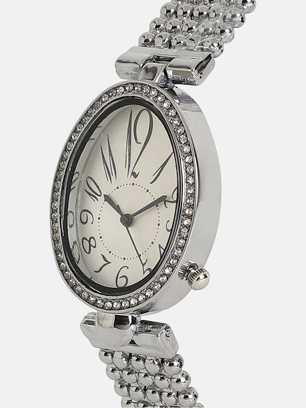 The Lumex Dotted Oval Watch - Metallic Silver