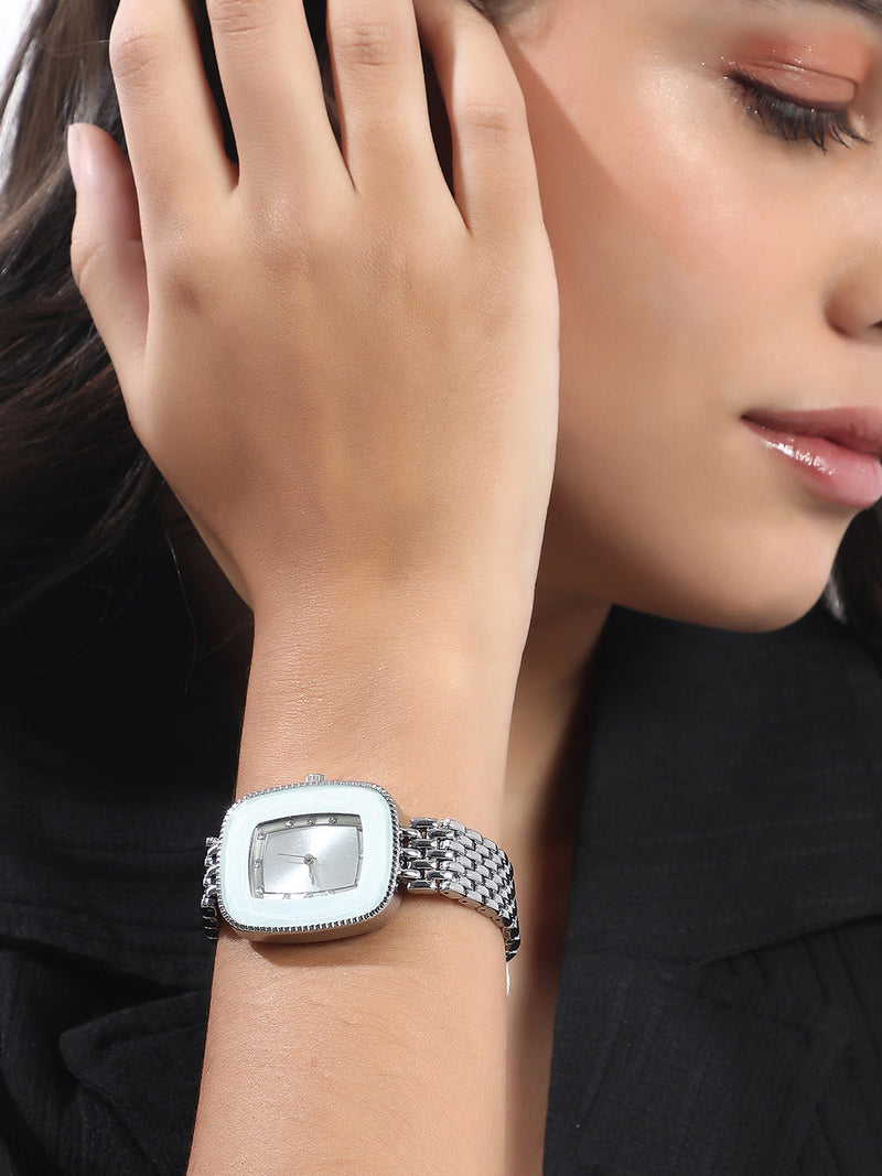 The Grecian Rectangular Diamond Watch - Metallic Silver