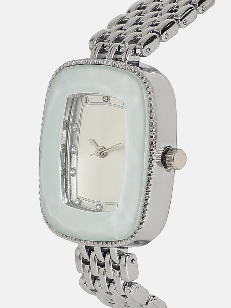 The Grecian Rectangular Diamond Watch - Metallic Silver