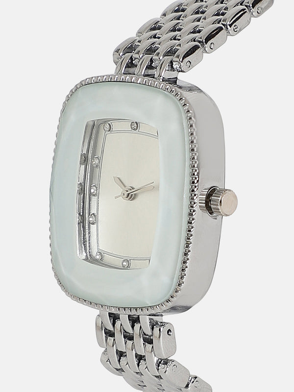The Grecian Rectangular Diamond Watch - Metallic Silver