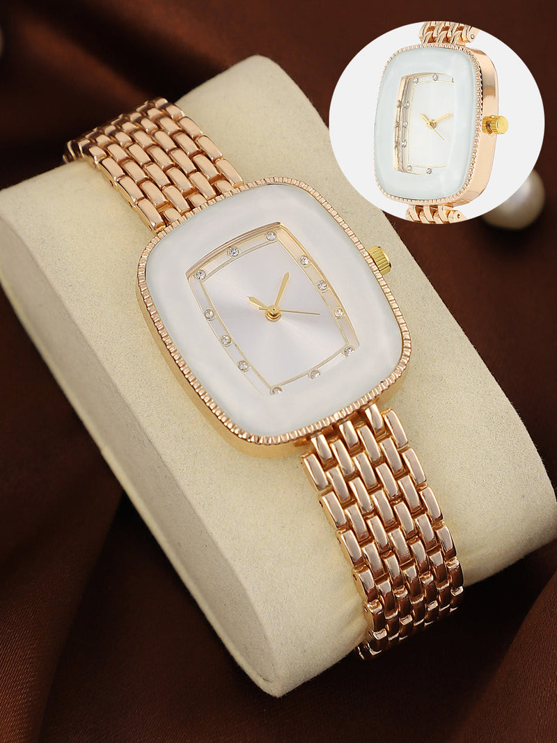 Haute Sauce HSWC1389 Grecian Rectangular Diamond Watch for Women in California Gold.