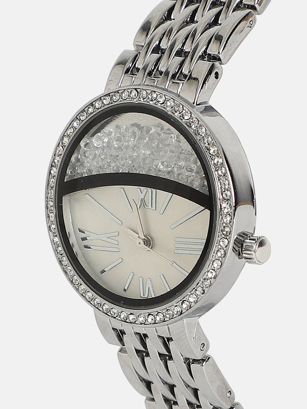The Horizon Bijou Round Watch - Metallic Silver