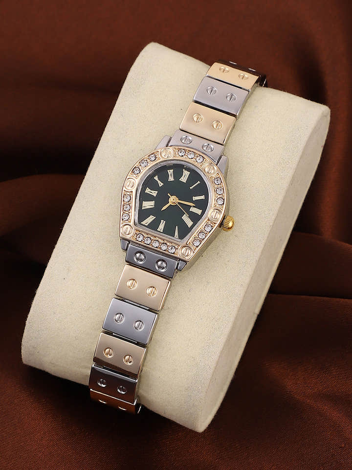 The Slim Torque-Roman Asymmetric Watch - Metallic Silver & California Gold