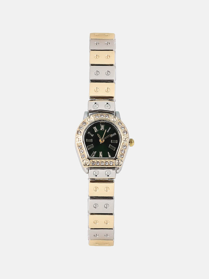 The Slim Torque-Roman Asymmetric Watch - Metallic Silver & California Gold