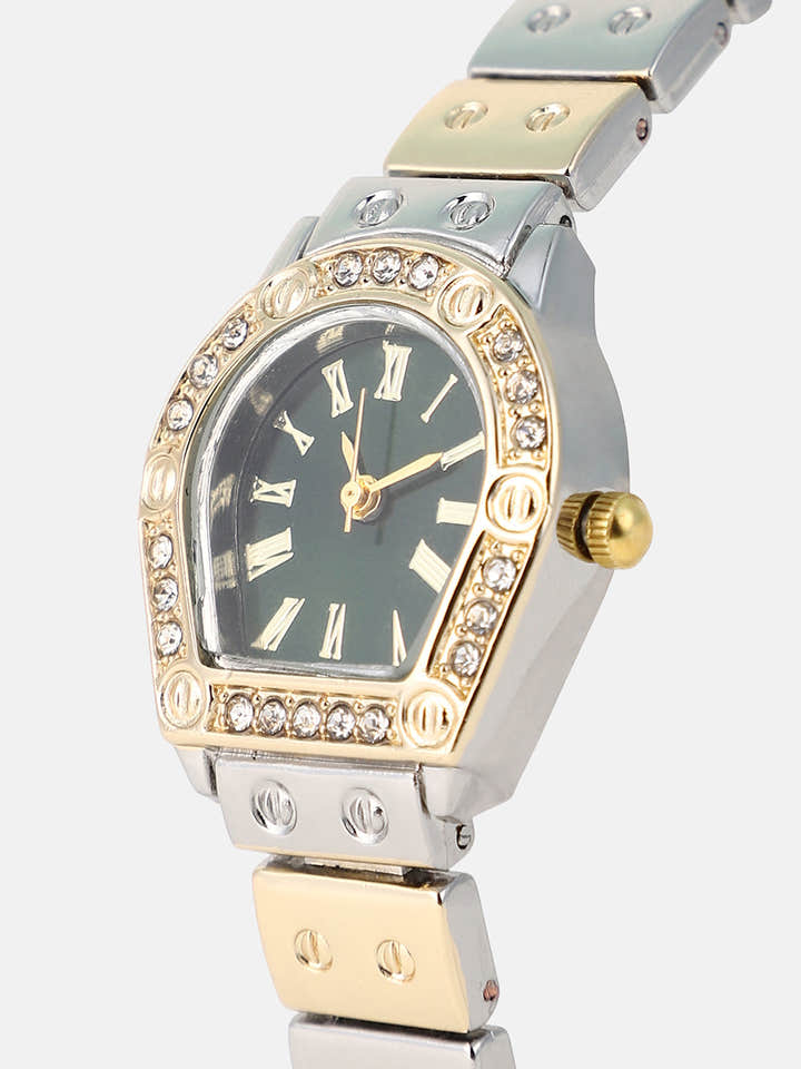 The Slim Torque-Roman Asymmetric Watch - Metallic Silver & California Gold