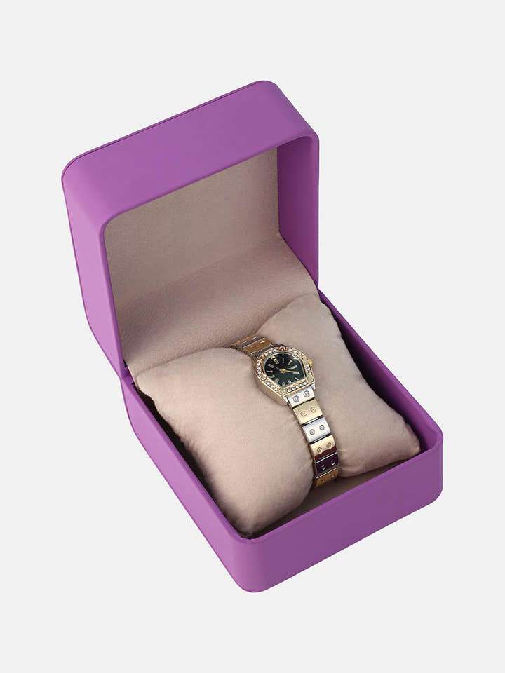 The Slim Torque-Roman Asymmetric Watch - Metallic Silver & California Gold