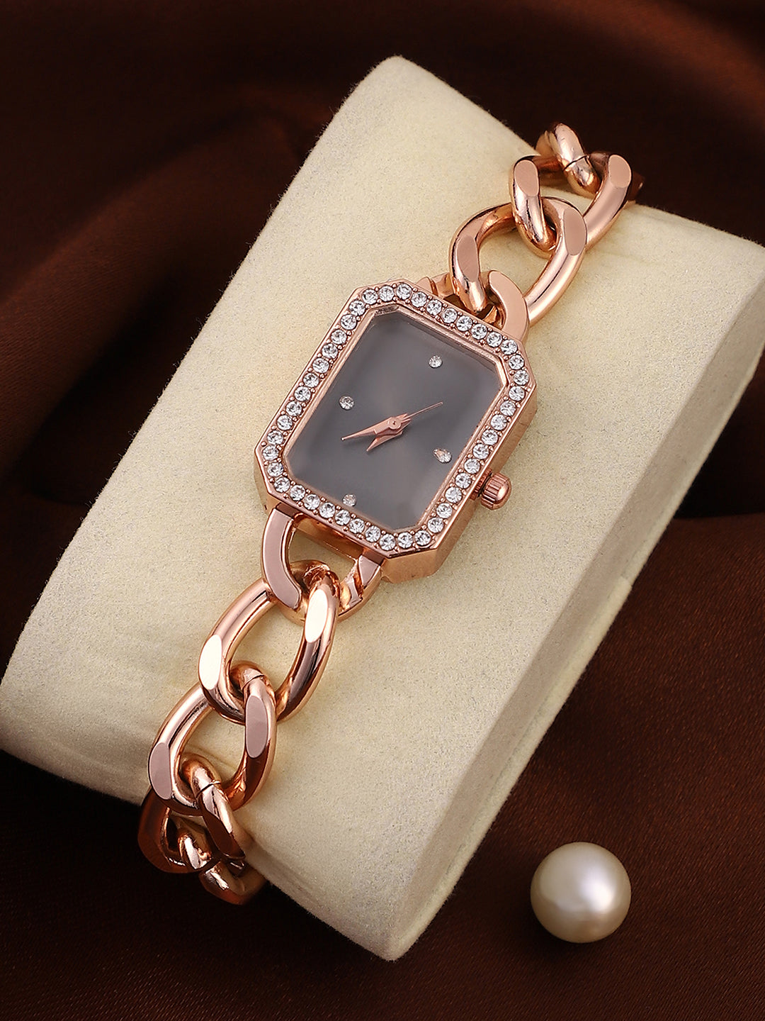 The Chainlink Gem Rectangular Watch - Rose Gold