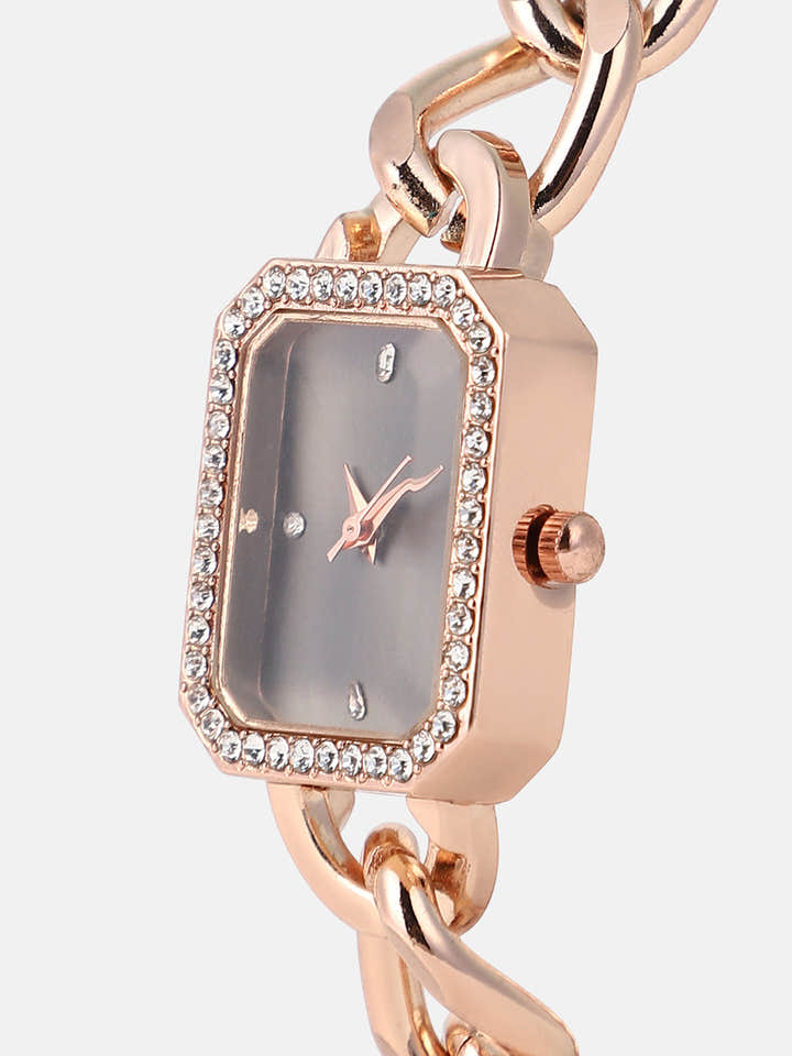The Chainlink Gem Rectangular Watch - Rose Gold