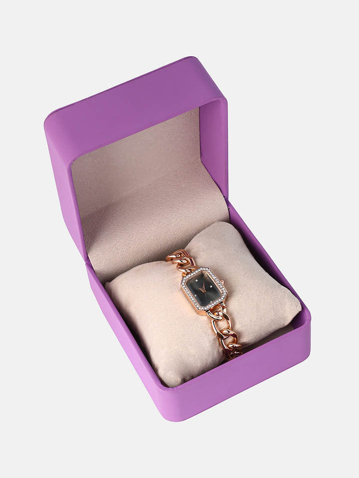 The Chainlink Gem Rectangular Watch - Rose Gold