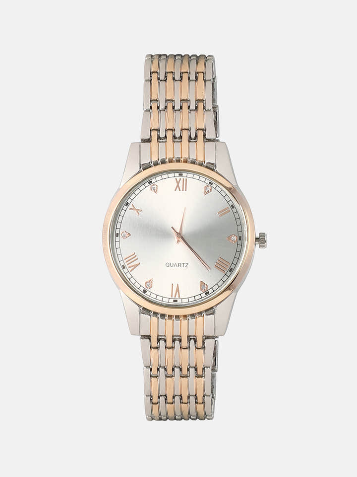 The Roman Daytime Round Watch - Rose Gold & Metallic Silver