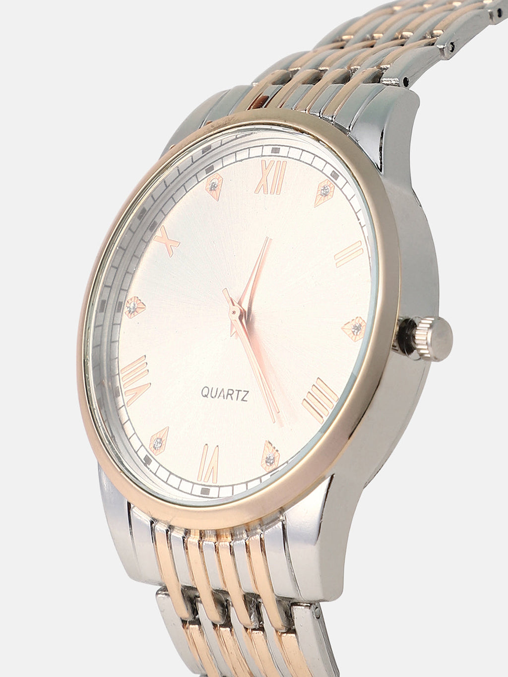 The Roman Daytime Round Watch - Rose Gold & Metallic Silver