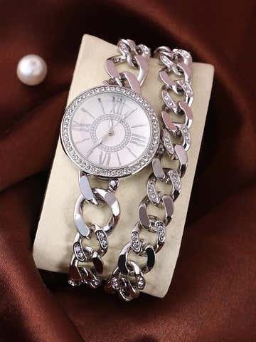 The Dual-Chainlink Roman Round Watch - Metallic Silver