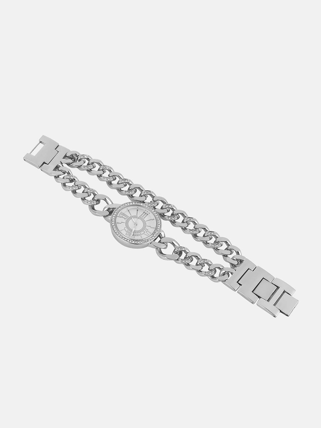 The Dual-Chainlink Roman Round Watch - Metallic Silver