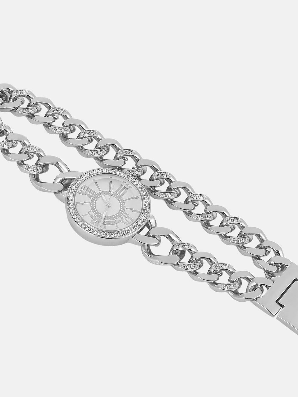 The Dual-Chainlink Roman Round Watch - Metallic Silver