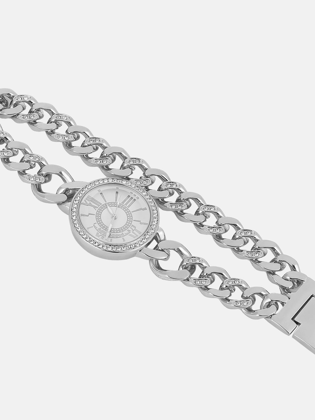 The Dual-Chainlink Roman Round Watch - Metallic Silver