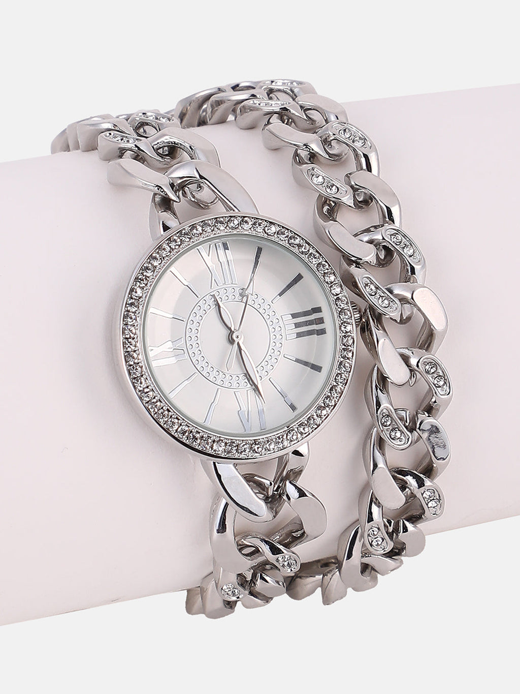 The Dual-Chainlink Roman Round Watch - Metallic Silver