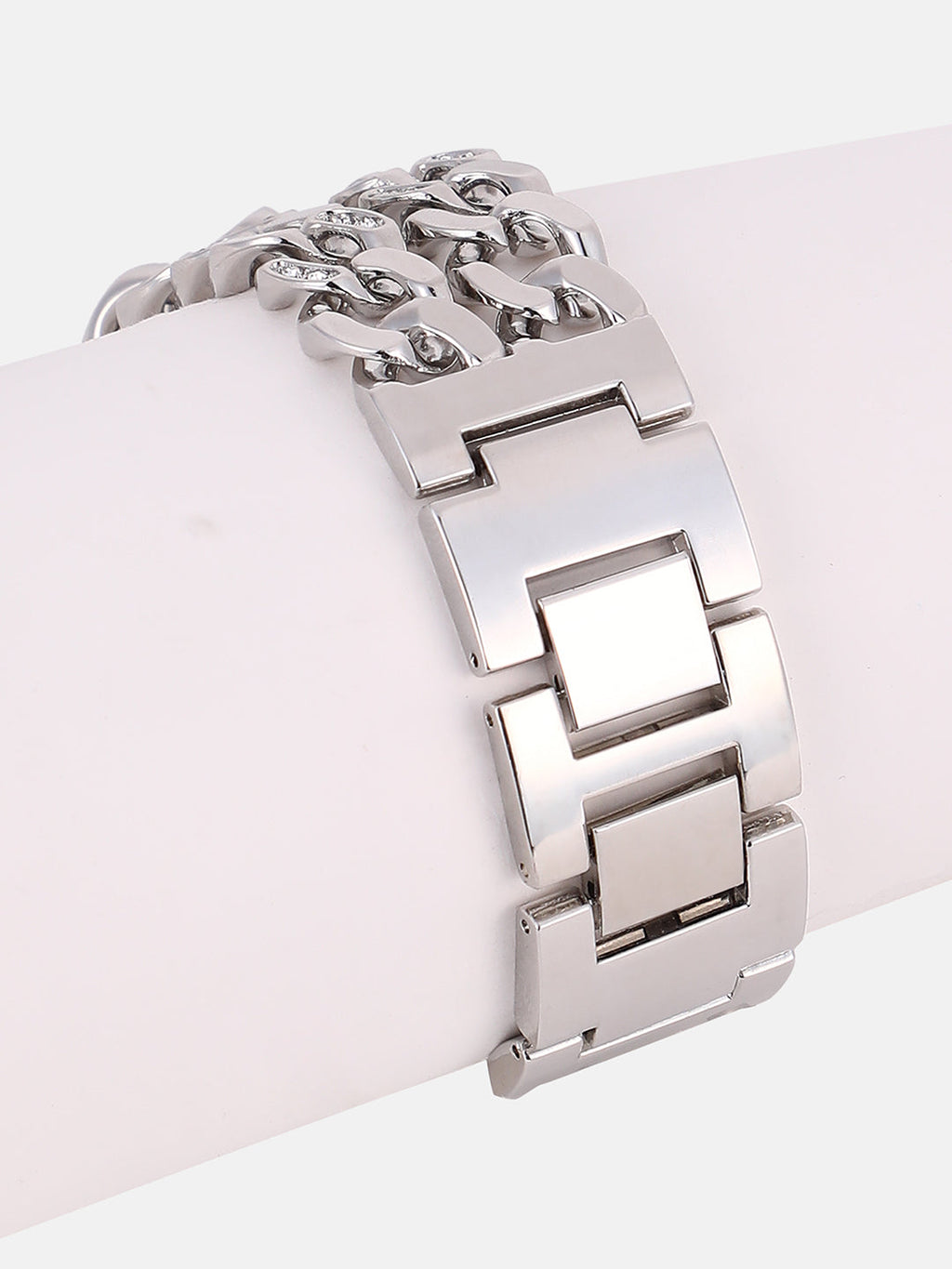 The Dual-Chainlink Roman Round Watch - Metallic Silver