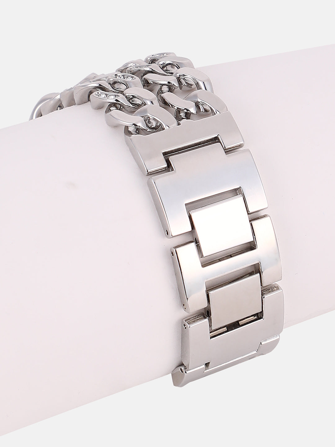 The Dual-Chainlink Roman Round Watch - Metallic Silver