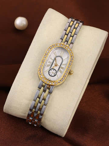 The Slim Vivienne Two-Dial Oblong Watch - Metallic Silver & California Gold