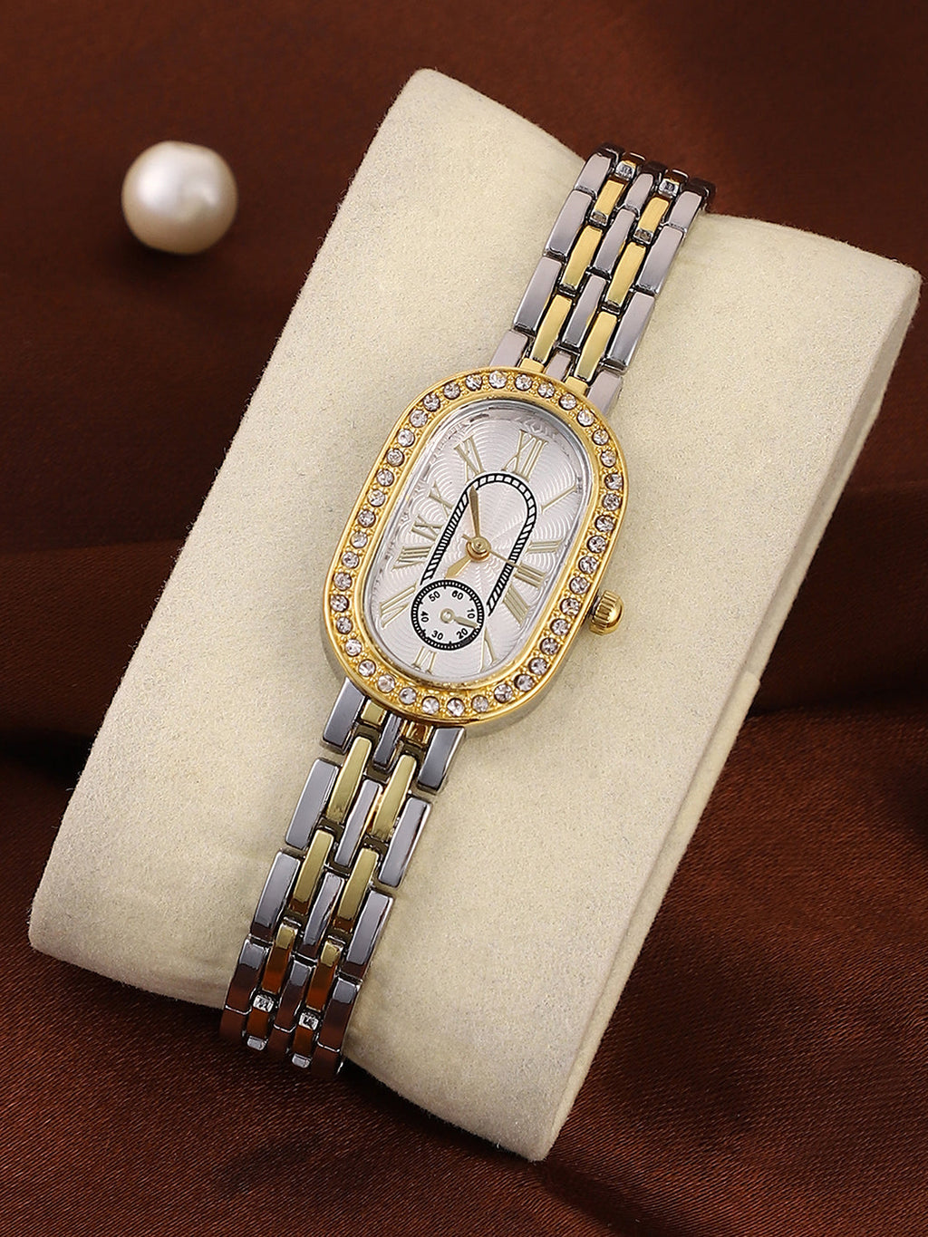 The Slim Vivienne Two-Dial Oblong Watch - Metallic Silver & California Gold