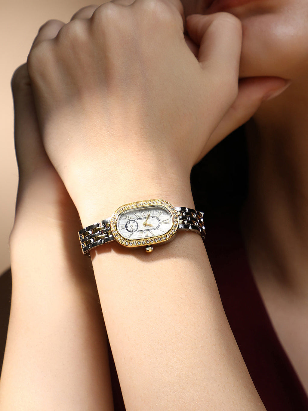 The Slim Vivienne Two-Dial Oblong Watch - Metallic Silver & California Gold